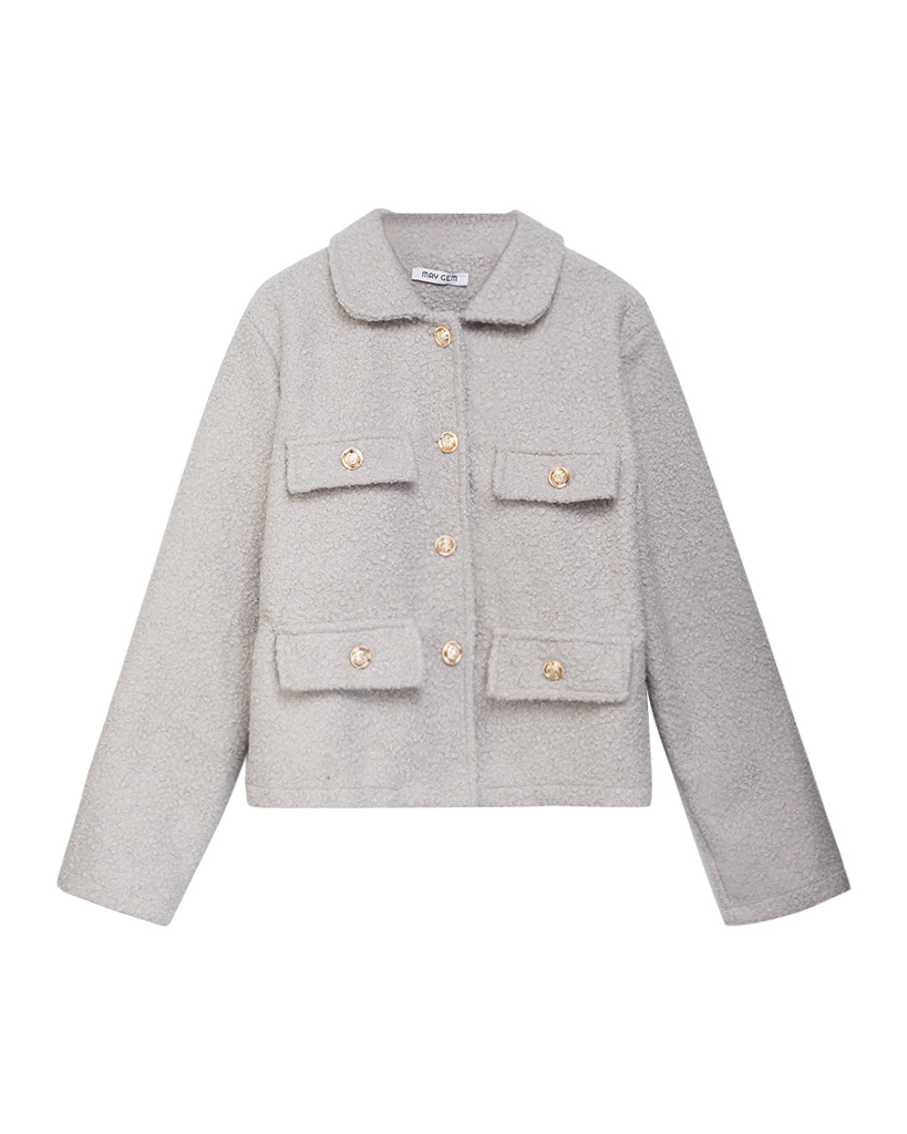 Kurze elegante Teddy Jacke mit vier dekorativen Taschen