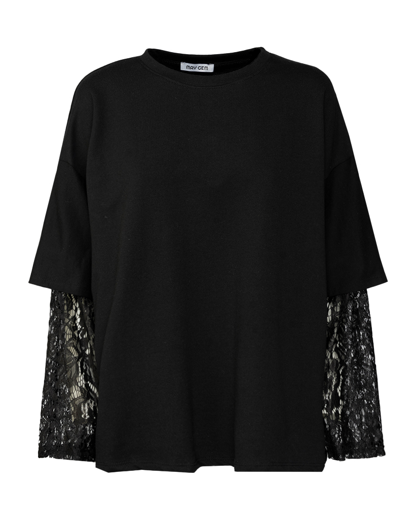 T-Shirt mit Spitzenärmeln