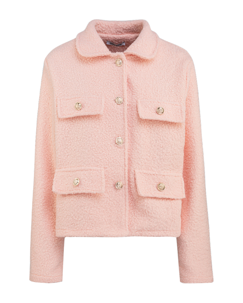 Kurze elegante Teddy Jacke mit vier dekorativen Taschen
