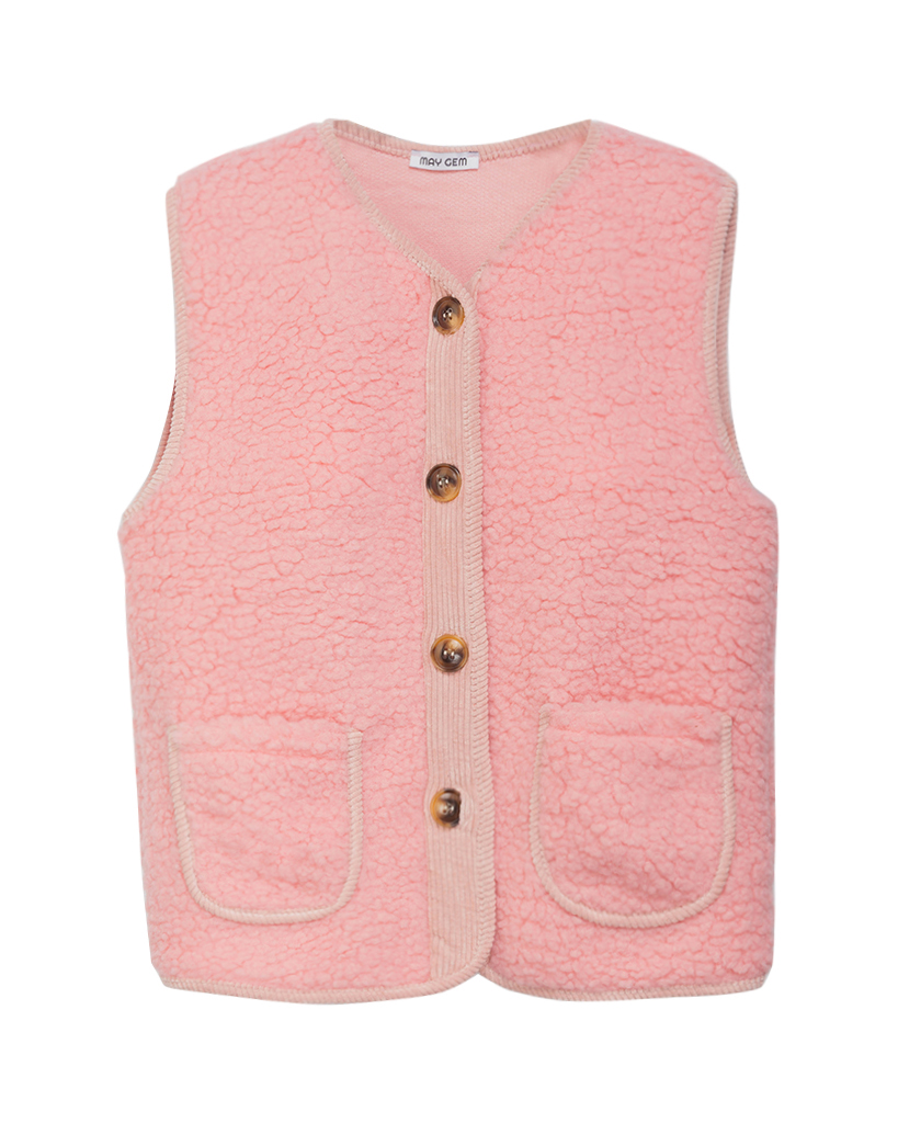 Teddy Weste Uni mit Knöpfen und Fronttasche