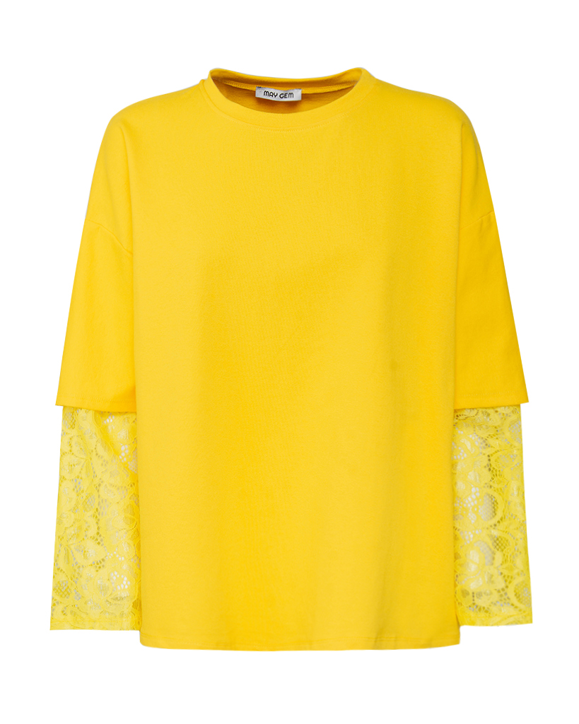 T-Shirt mit Spitzenärmeln T-Shirt mit Spitzenärmeln