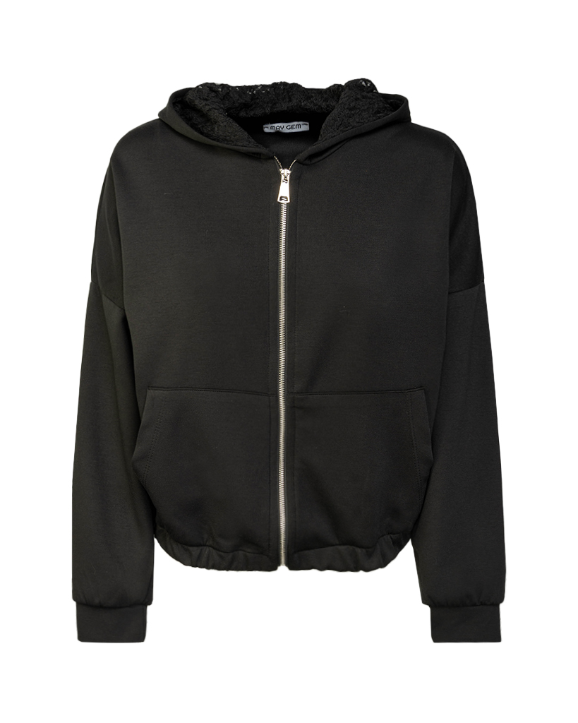 Kapuzenjacke aus Softjersey mit Spitzen-Innenfutter Kapuzenjacke aus Softjersey mit Spitzen-Innenfutter