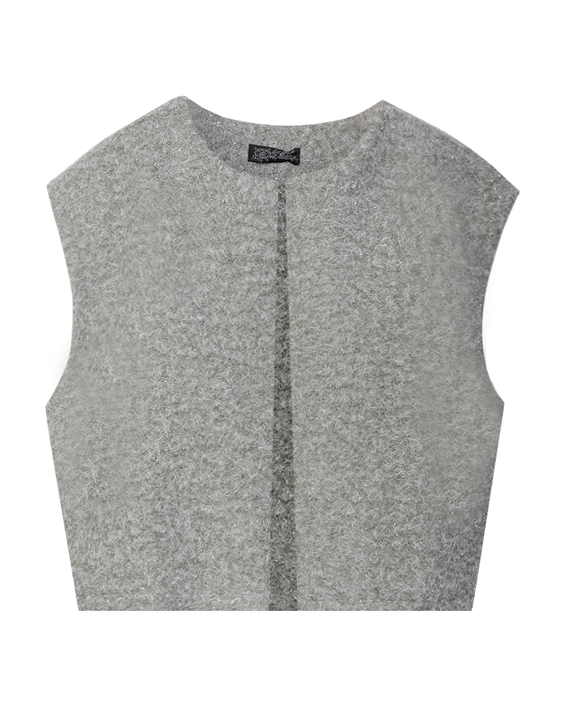 Ärmellose und Knopflose Strickweste mit Lurex