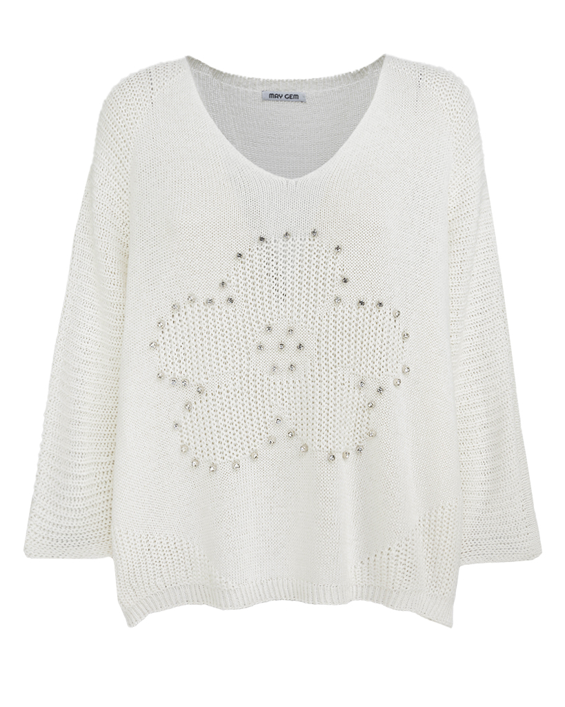 Strick Pullover mit glitzernden Steinchen in Blumenform