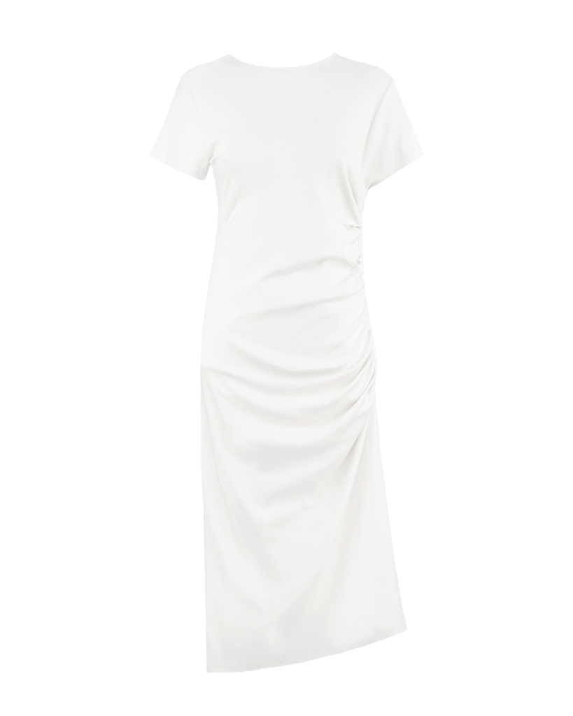 enges T-Shirt-Kleid mit seitlicher Raffung links