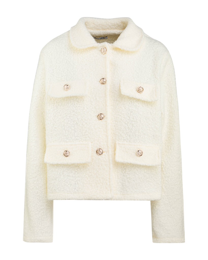 Kurze elegante Teddy Jacke mit vier dekorativen Taschen
