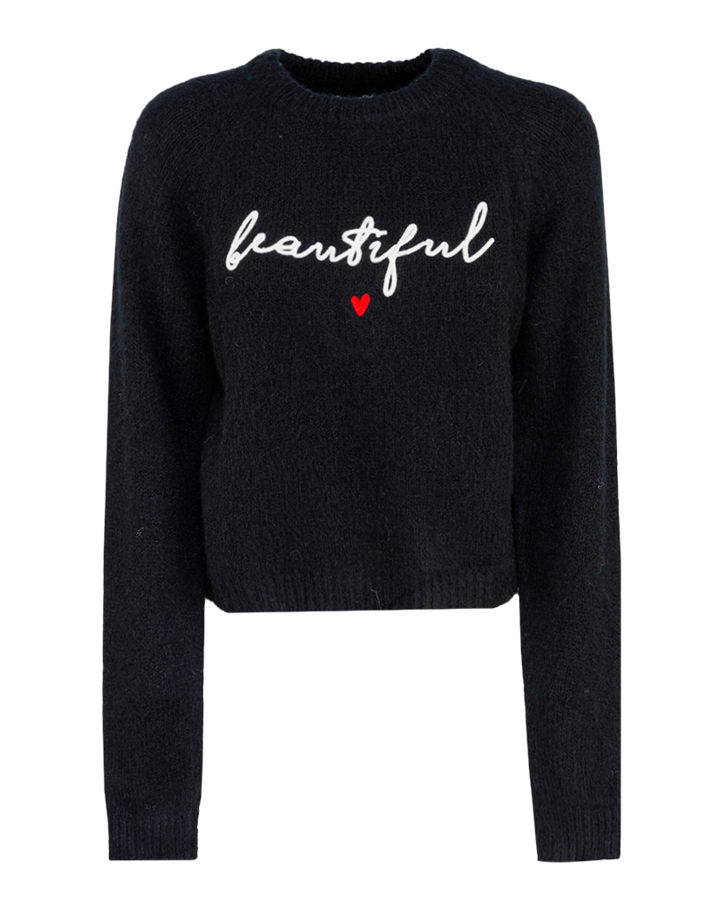 kurzer Strick Pullover mit "beautiful" gestickt kurzer Strick Pullover mit "beautiful" gestickt