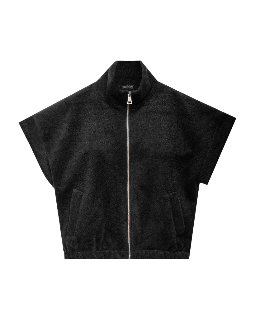 Kurzarm Filzweste mit Reißverschluss, Kragen und Fronttasche
