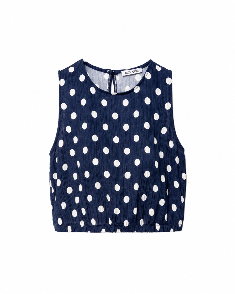 Luftiges plissiertes Polka Dot Tanktop mit elastischem Saum