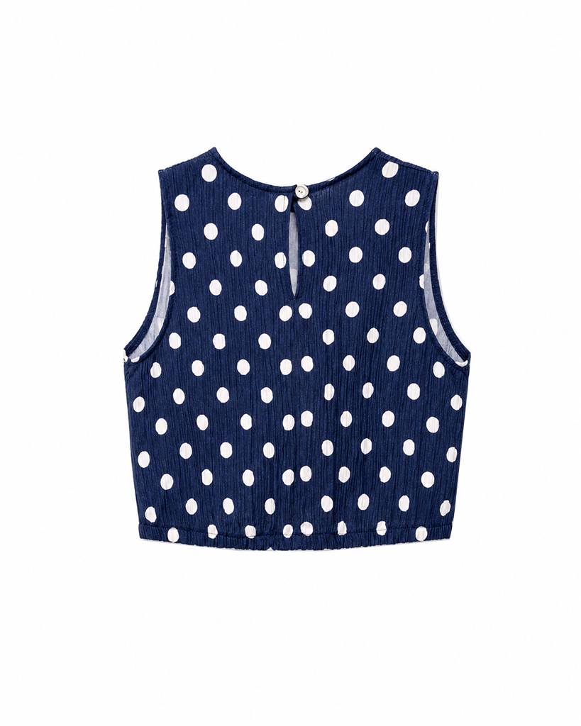 Luftiges plissiertes Polka Dot Tanktop mit elastischem Saum Luftiges plissiertes Polka Dot Tanktop mit elastischem Saum