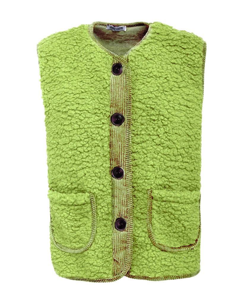 Teddy Weste Uni mit Knöpfen und Fronttasche