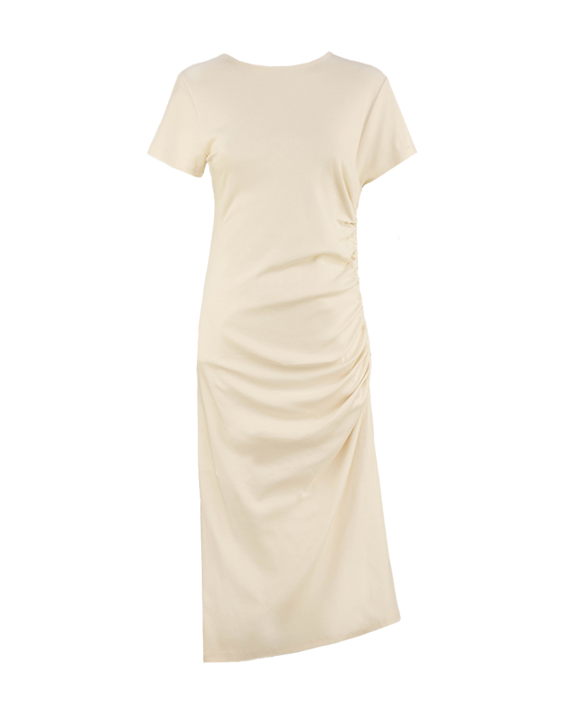 enges T-Shirt-Kleid mit seitlicher Raffung links