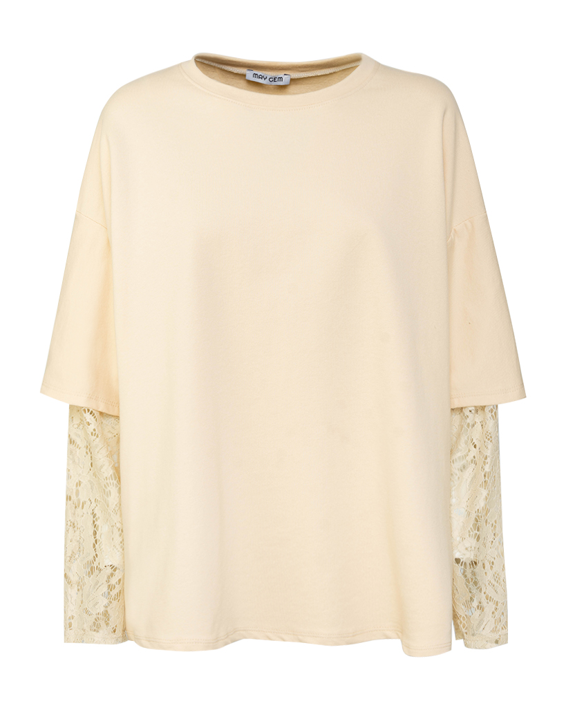 T-Shirt mit Spitzenärmeln T-Shirt mit Spitzenärmeln