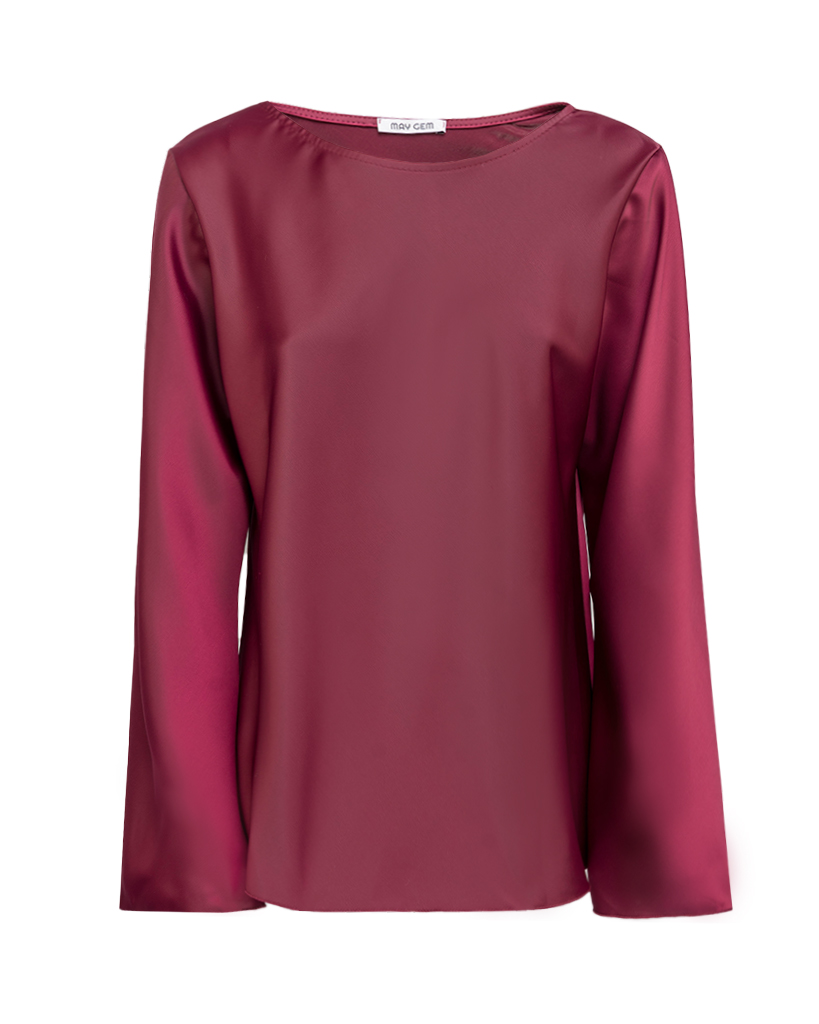Satin langarm Bluse