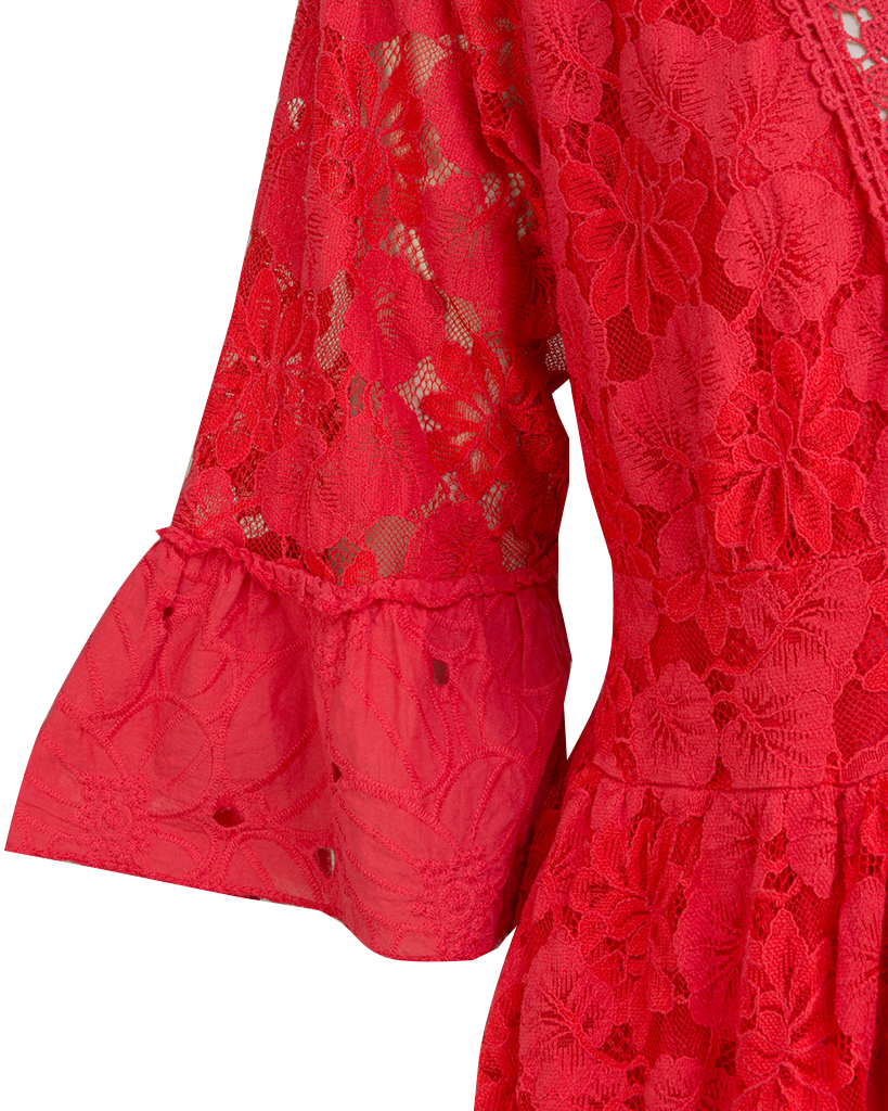 Midi Kleid aus Spitze 7/8 Ärmel Midi Kleid aus Spitze 7/8 Ärmel