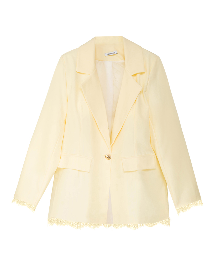 Oversize-Blazer mit Spitzenbesatz und Goldknopf Oversize-Blazer mit Spitzenbesatz und Goldknopf
