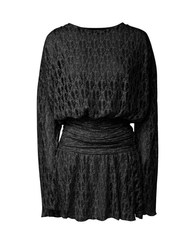 Spitzenkleid mit langen Ärmeln und gerafftem Bund Spitzenkleid mit langen Ärmeln und gerafftem Bund