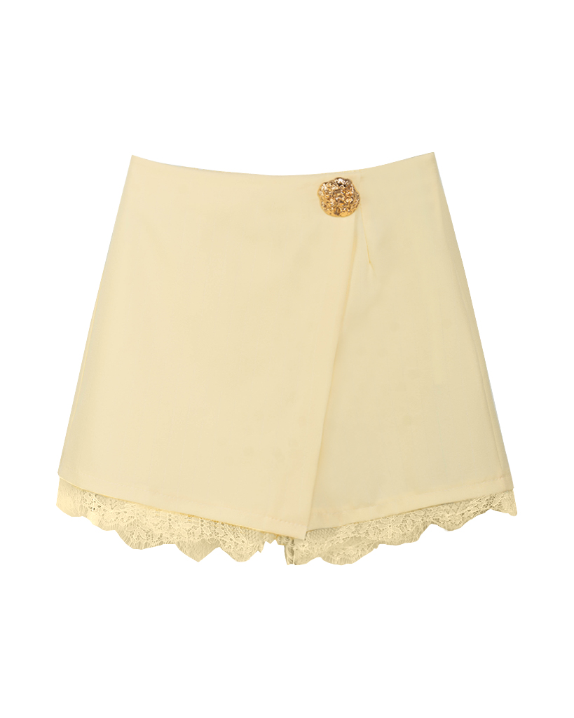 Skort mit asymmetrischem Saum und Spitzenbesatz