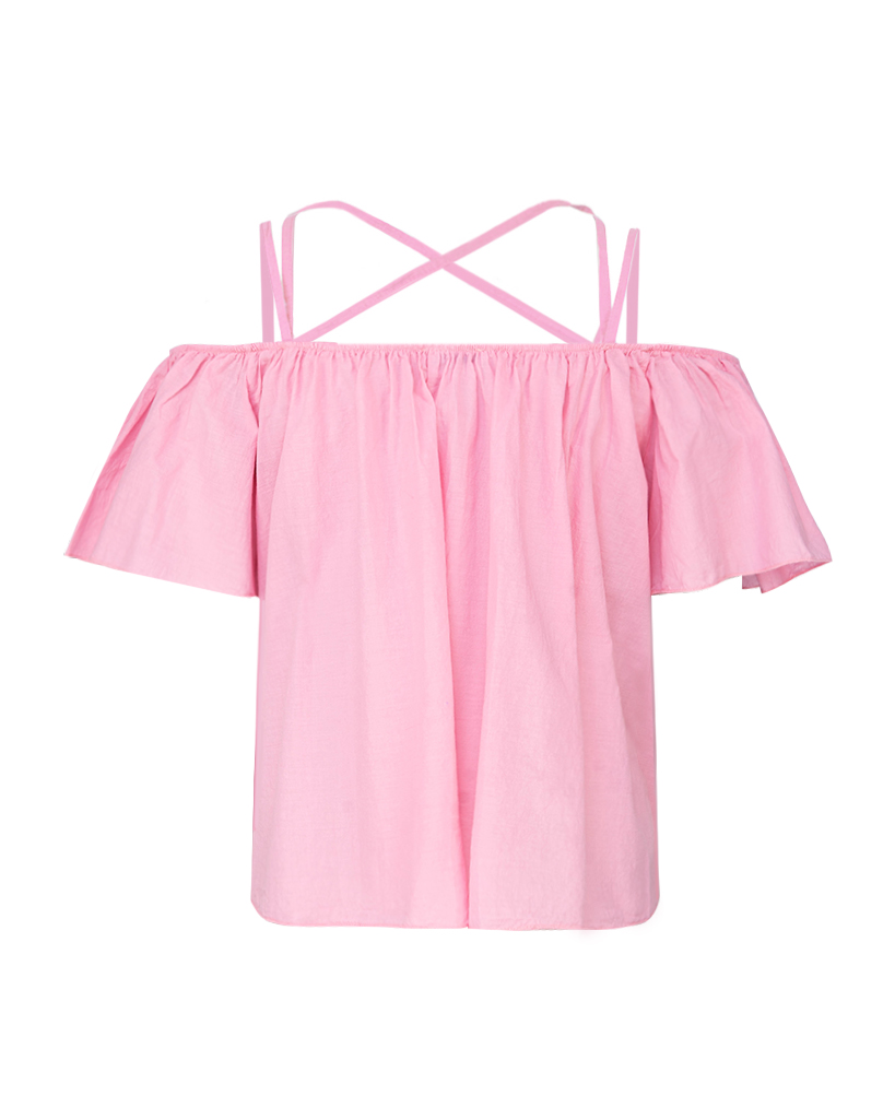 lockeres Crop-Top mit Off-Shoulder und gekreuzten Spaghettiträgern lockeres Crop-Top mit Off-Shoulder und gekreuzten Spaghettiträgern