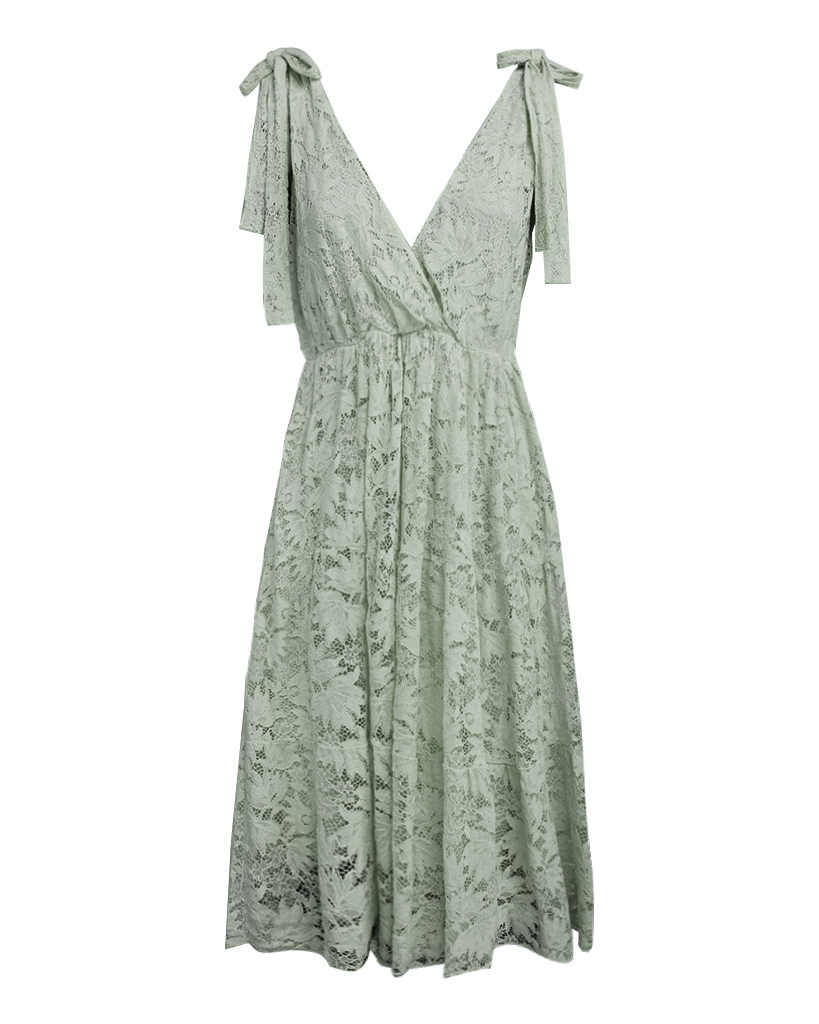 Midi Kleid aus Spitze mit geknoteten Trägern