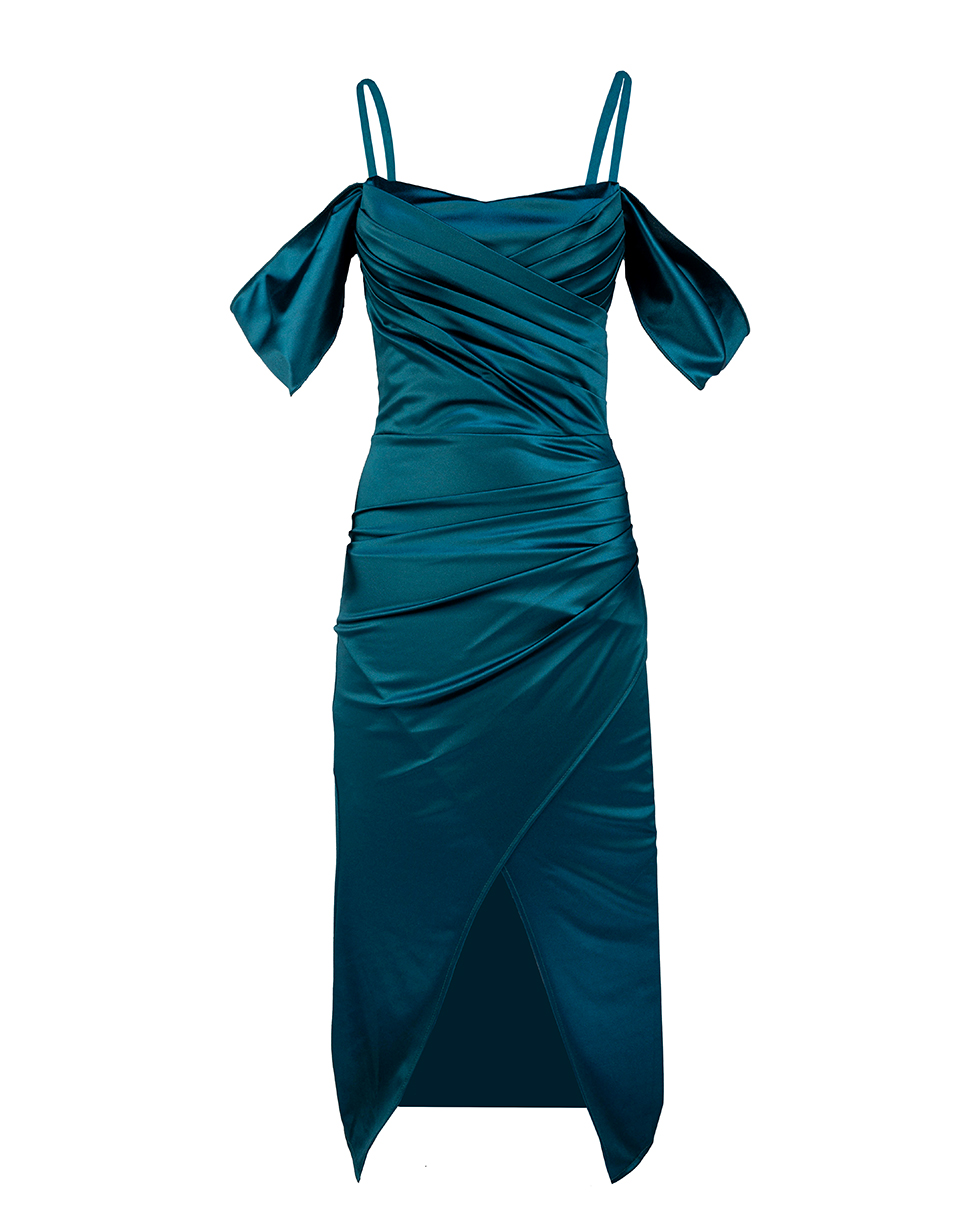 Satin Abendkleid mit Wickeloptik