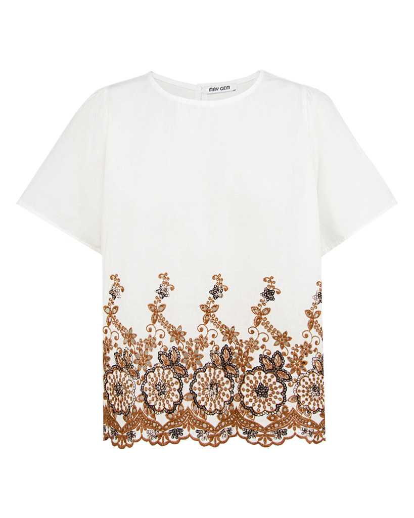 Baumwoll Shirt mit Stickerei und Pailletten