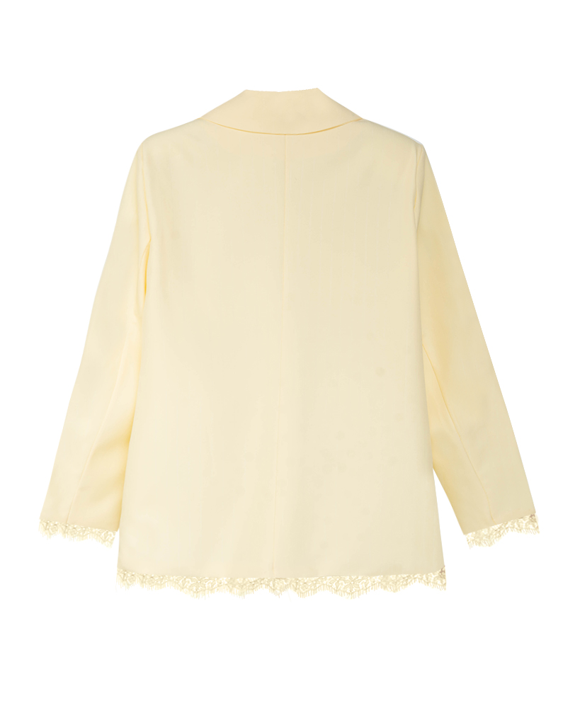 Oversize-Blazer mit Spitzenbesatz und Goldknopf