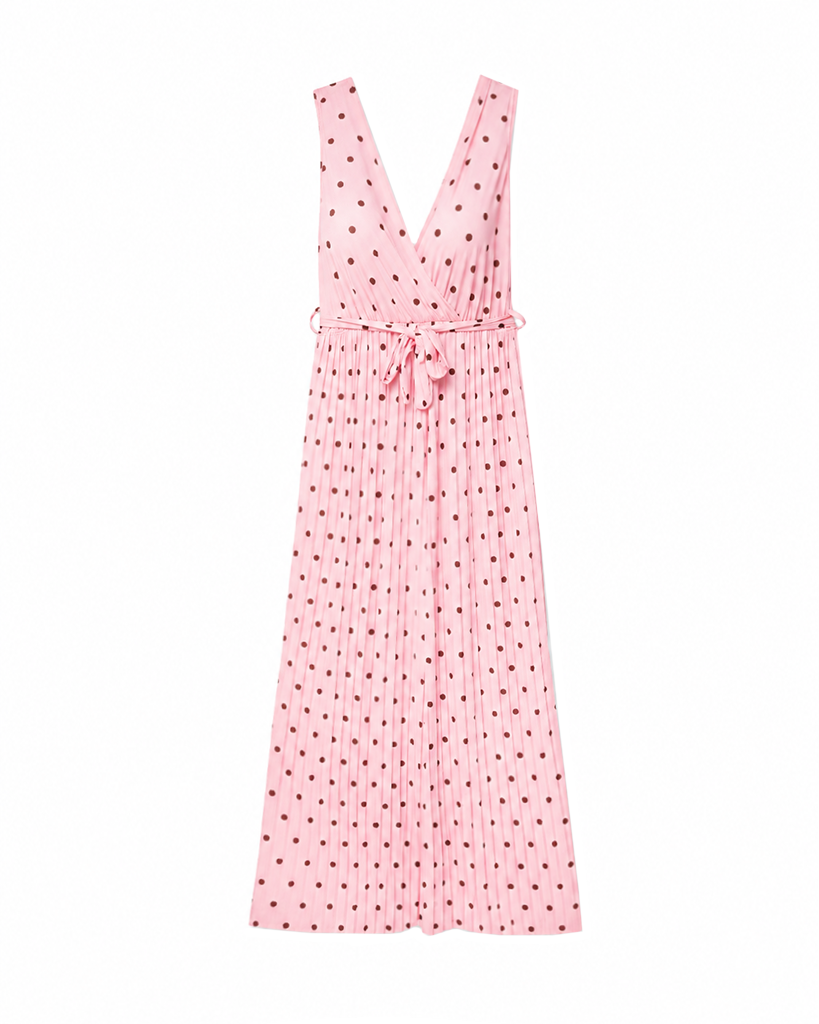 Fließender V-Wickel Jumpsuit mit Polka Dots & Taillenbindegürtel Fließender V-Wickel Jumpsuit mit Polka Dots & Taillenbindegürtel