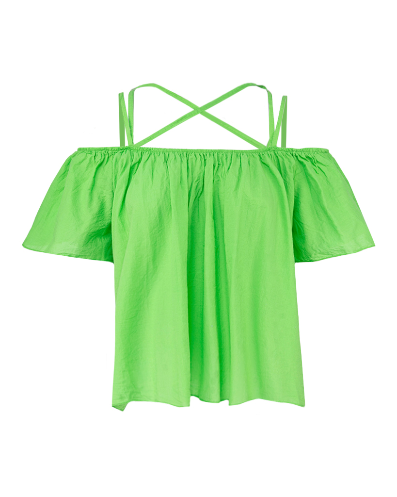 lockeres Crop-Top mit Off-Shoulder und gekreuzten Spaghettiträgern
