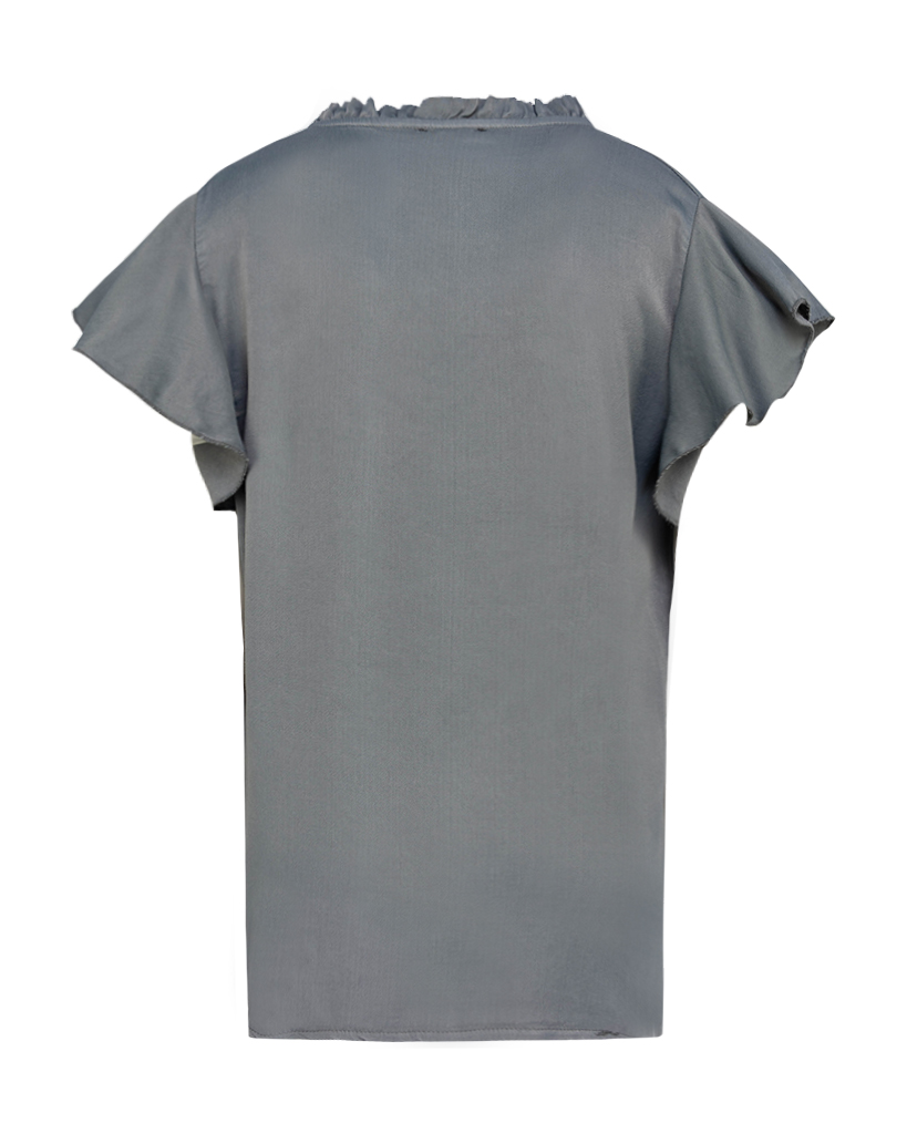 Satin T-Shirt mit Valance Ärmeln und V-Ausschnitt