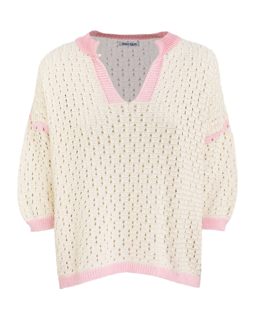 T-Shirt aus Strick Oversize mit V-Ausschnitt und Kragen