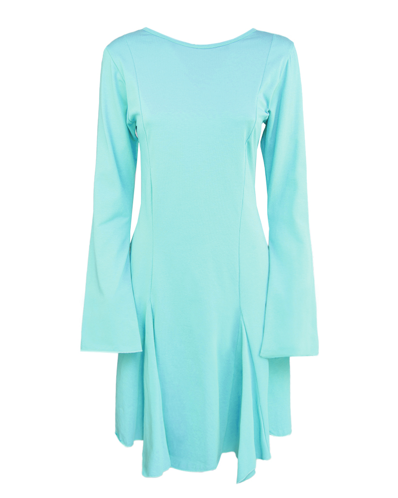 tailliertes Jersey Kleid, Rückenfrei mit Glockenärmeln