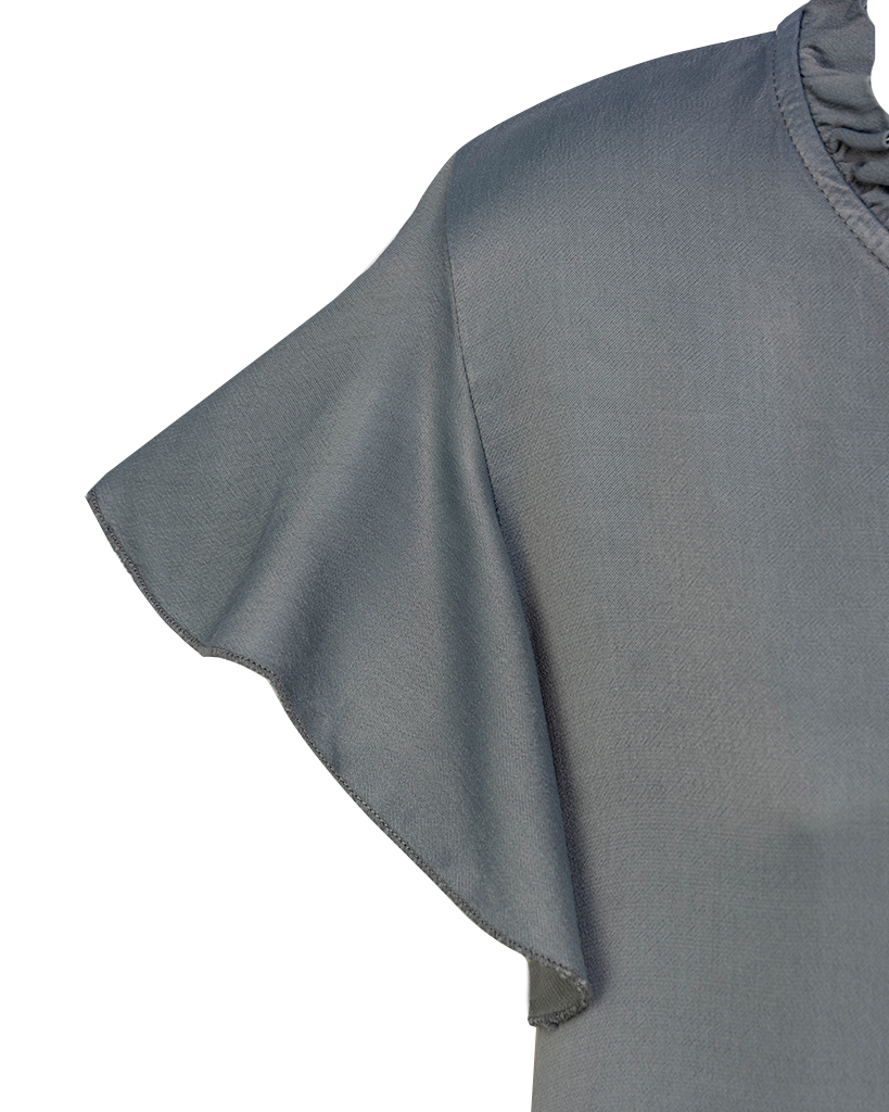 Satin T-Shirt mit Valance Ärmeln und V-Ausschnitt