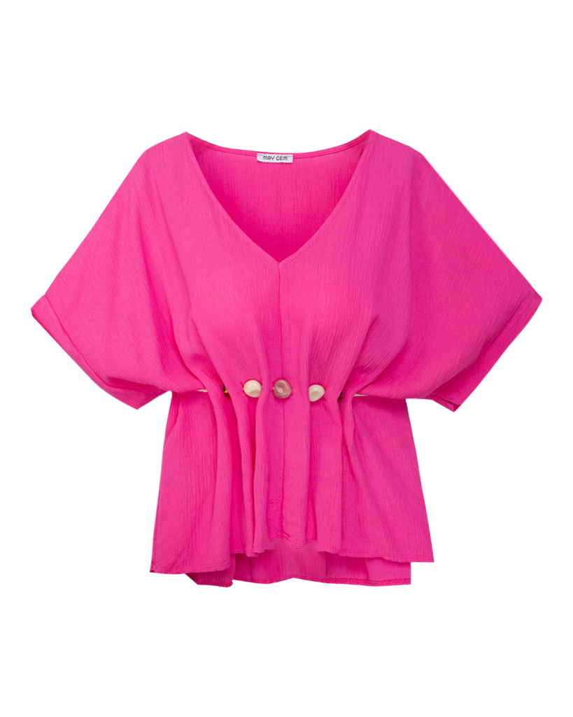 Boho V-Ausschnitt Buse mit Stein Gürtel