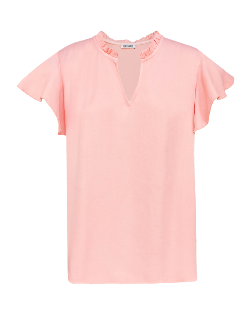 Satin T-Shirt mit Valance Ärmeln und V-Ausschnitt Satin T-Shirt mit Valance Ärmeln und V-Ausschnitt