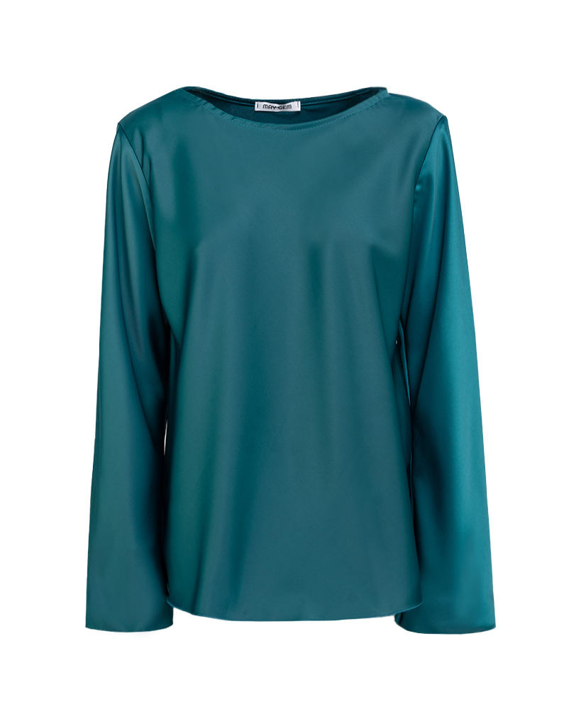Satin langarm Bluse