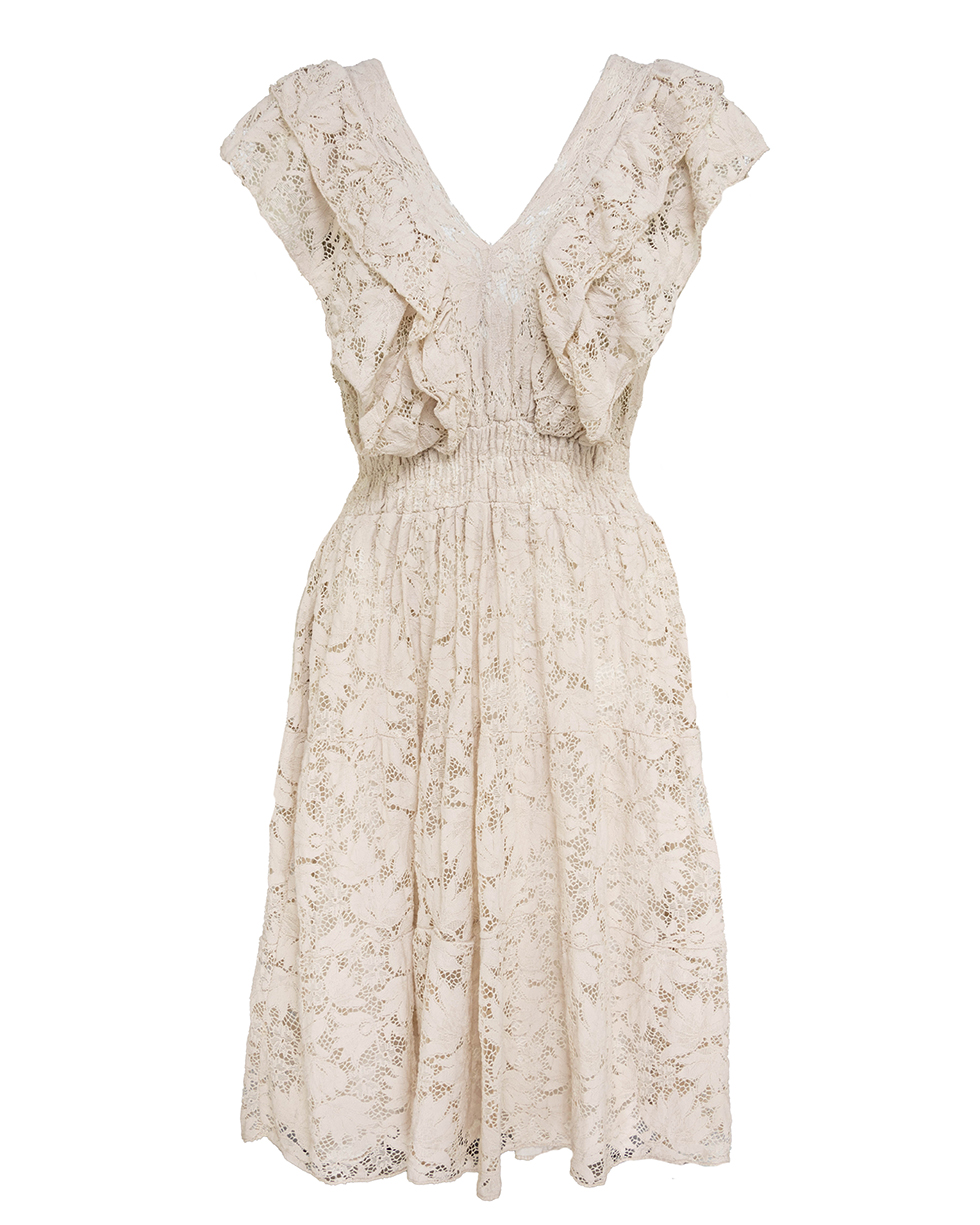 midi Spitzenkleid mit Valance V-Ausschnitt tailliert