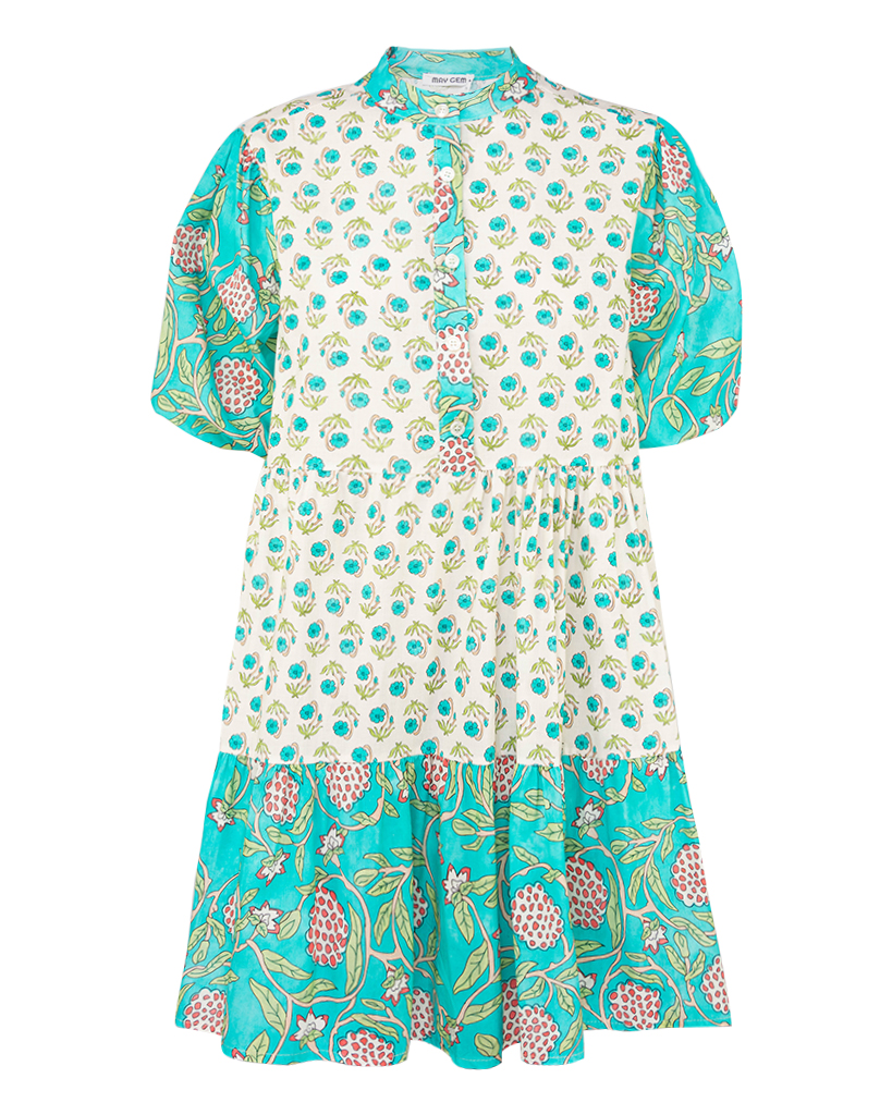 kurzes Tunika-Kleid mit Blumen und Beeren Muster Print