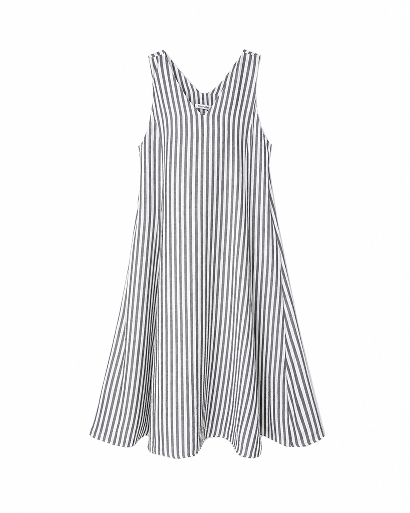Einfarbig gestreiftes ärmelloses Maxikleid mit Leinenoptik-Stoff Einfarbig gestreiftes ärmelloses Maxikleid mit Leinenoptik-Stoff