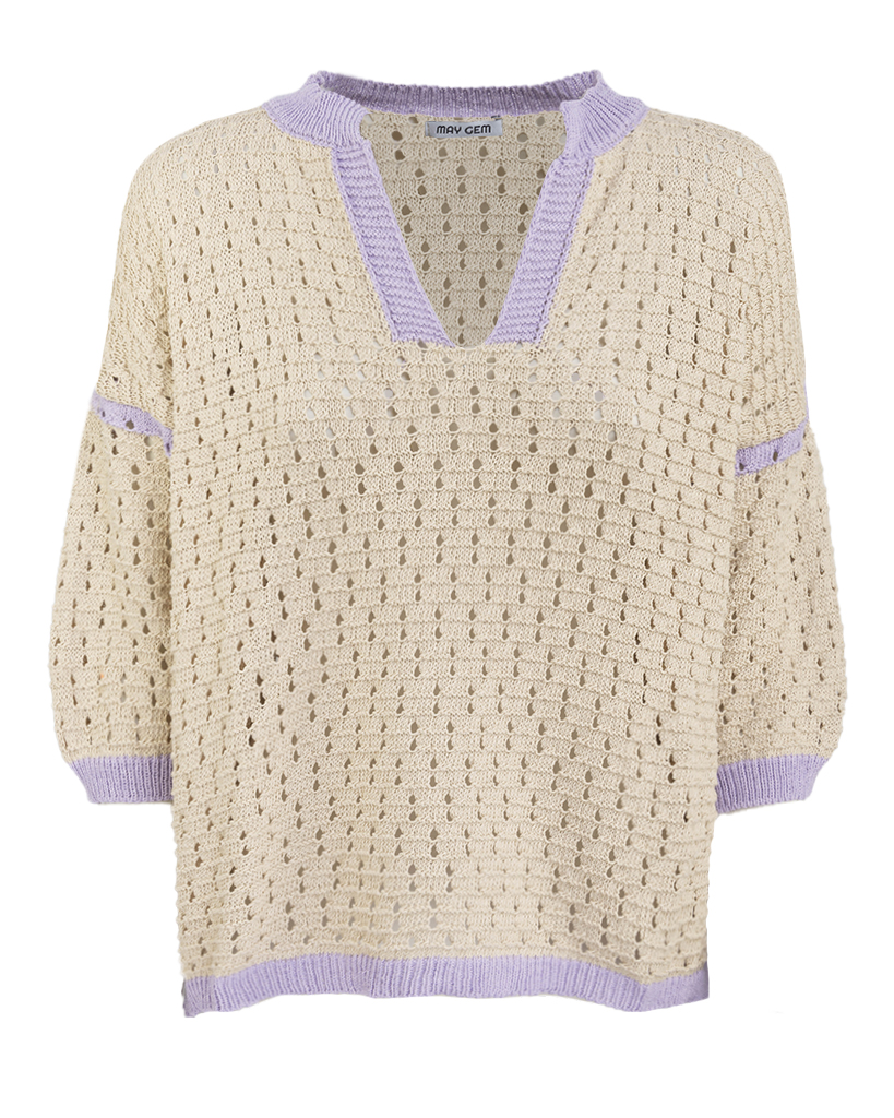 T-Shirt aus Strick Oversize mit V-Ausschnitt und Kragen