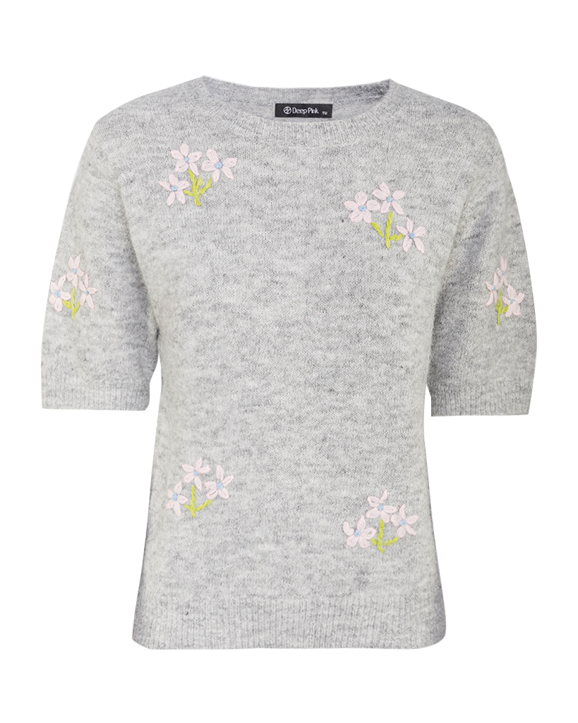 Strick Pullover mit gestickten Blumen