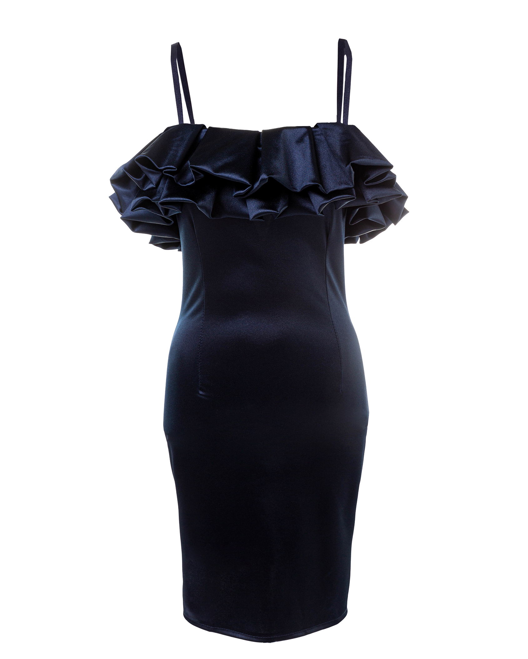 Satin Midi Kleid mit Valance-Ausschnitt