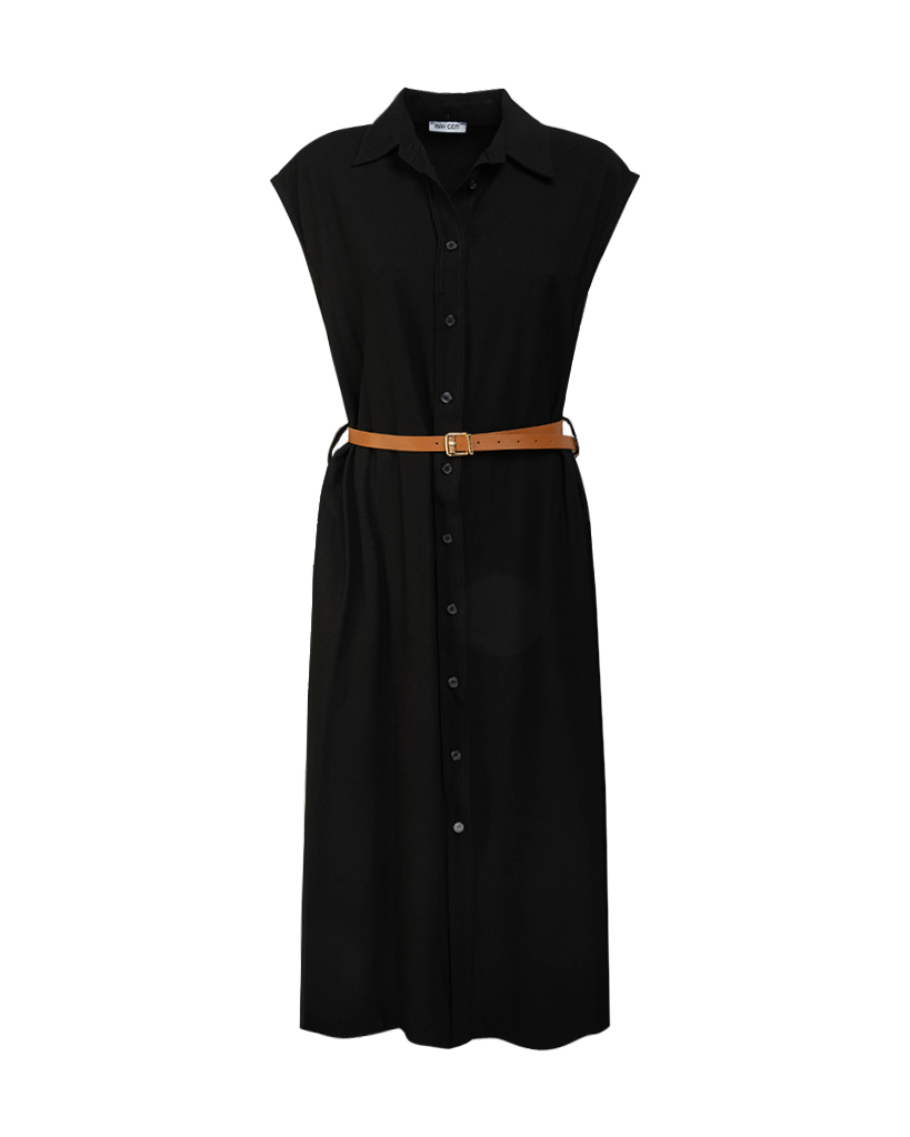 Midi Kleid mit Gürtel und Taschen