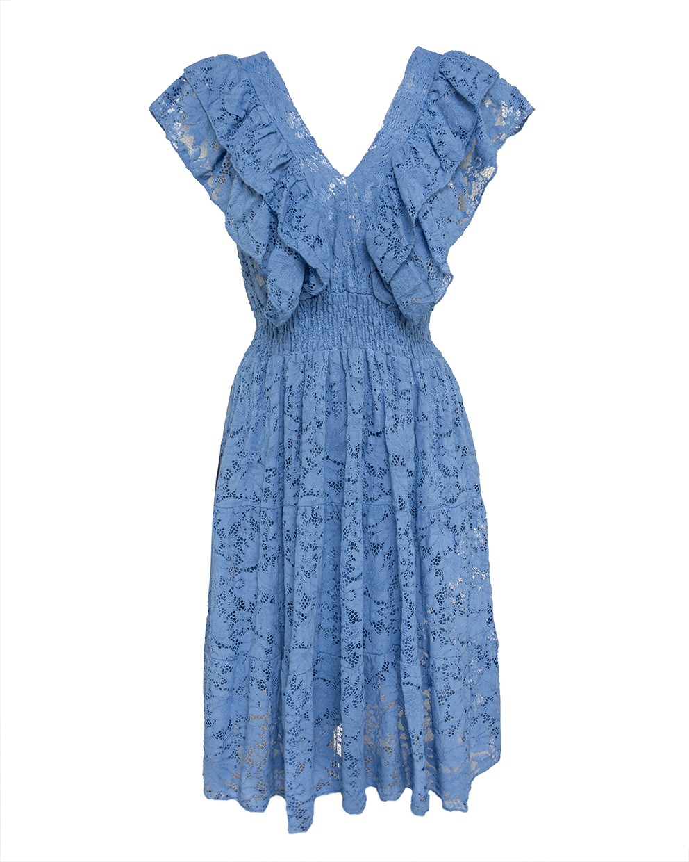 midi Spitzenkleid mit Valance V-Ausschnitt tailliert