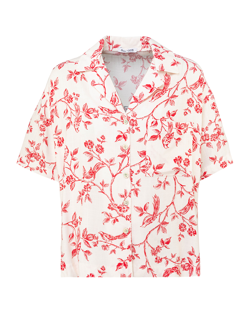 Oversize Hemd mit floralem Print und Brusttasche