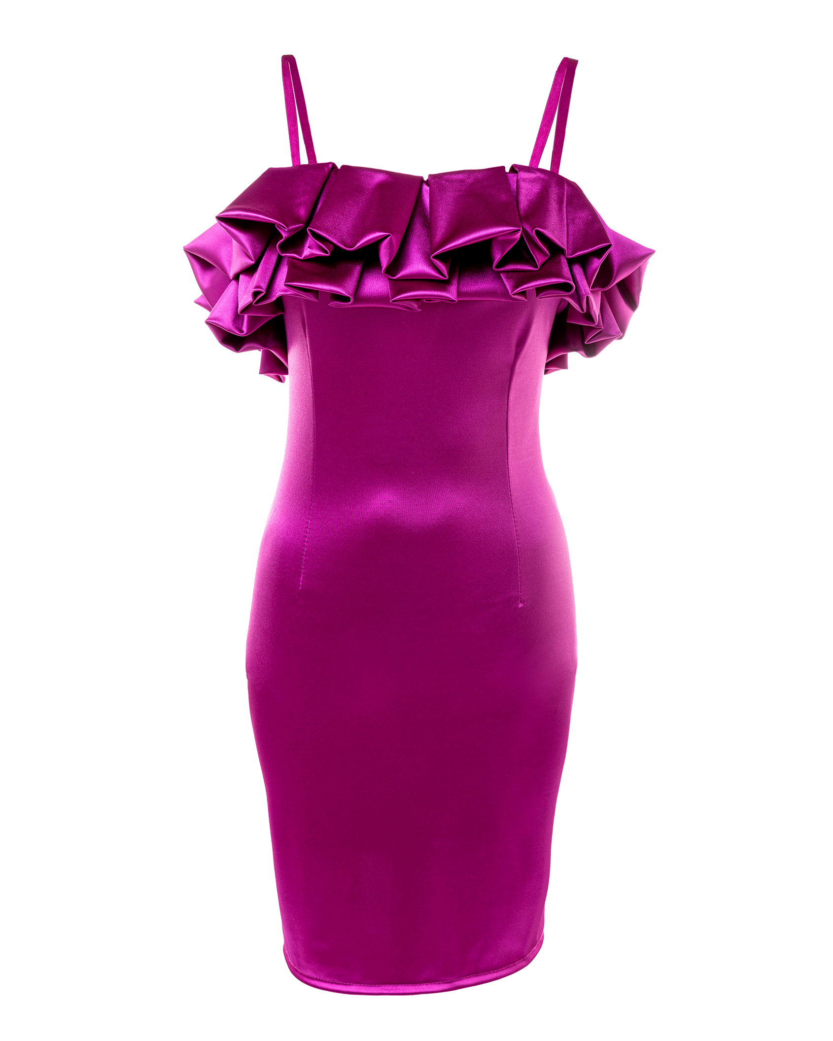 Satin Midi Kleid mit Valance-Ausschnitt