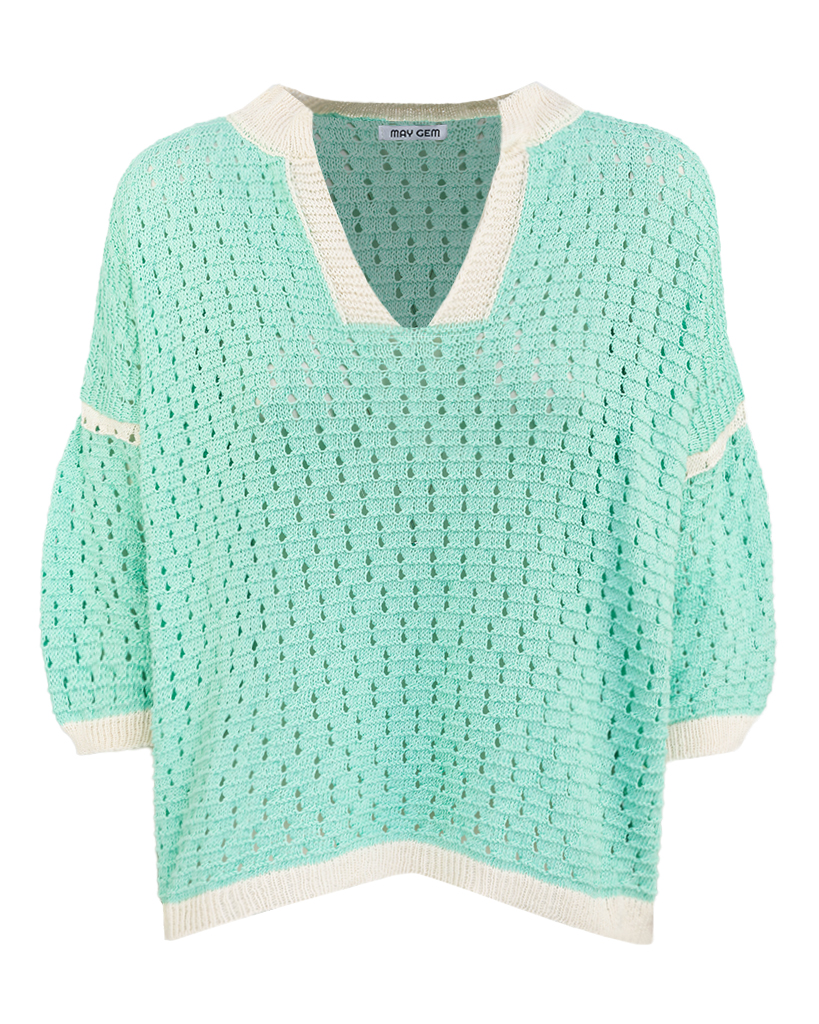 T-Shirt aus Strick Oversize mit V-Ausschnitt und Kragen