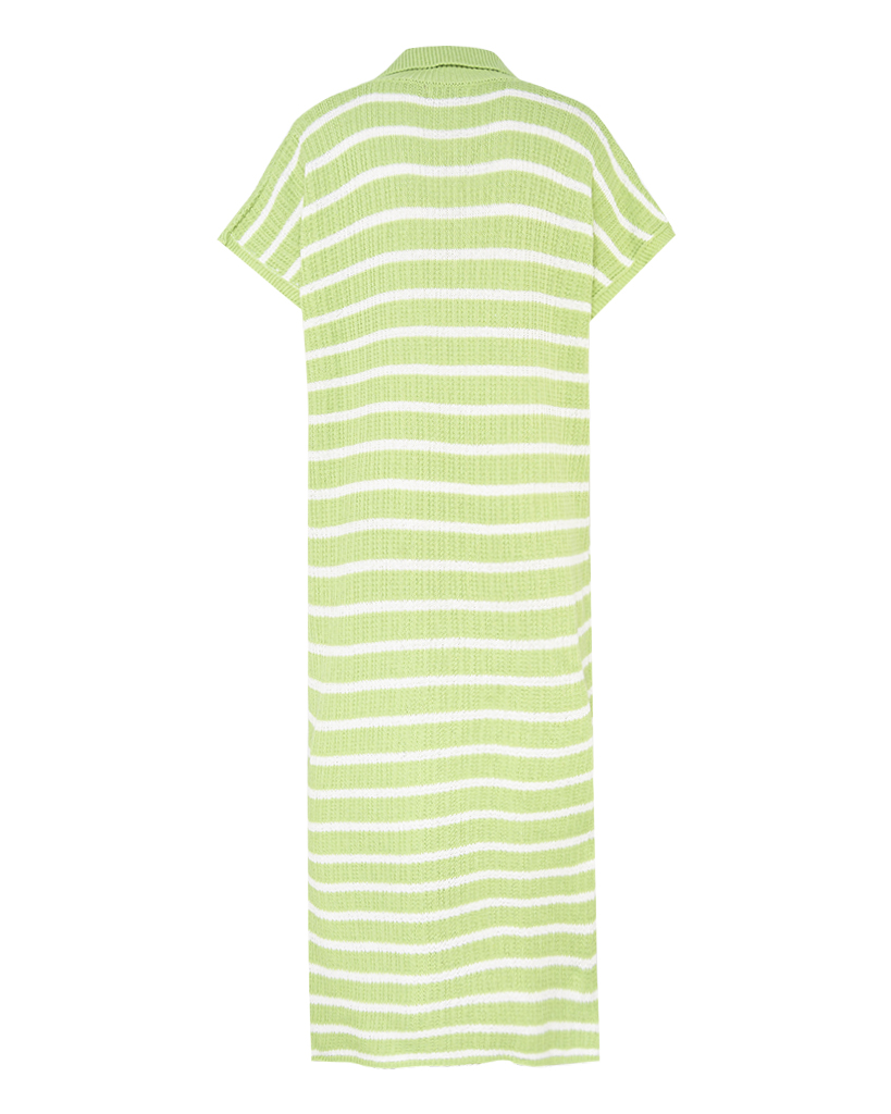 maxi Strick-Kleid mit Kragen und Streifenmuster