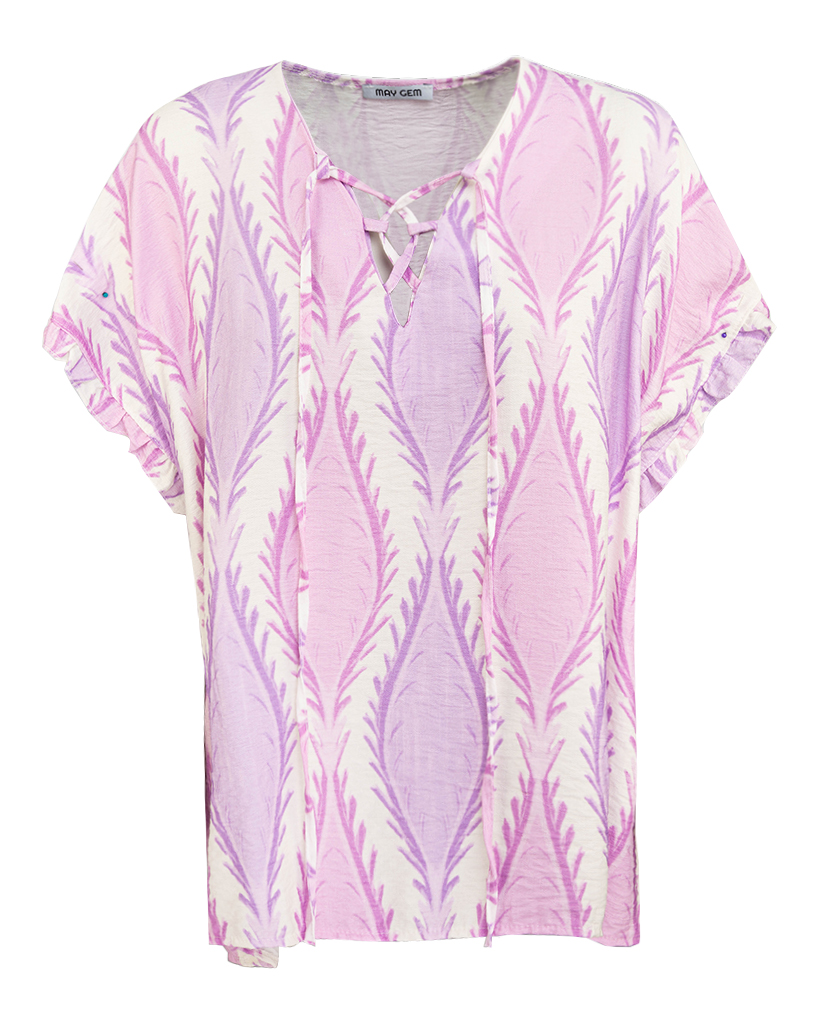 Bluse mit Muster und Schnürung im Ausschnitt
