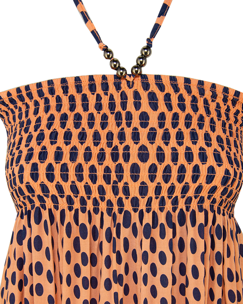 langes Bandeau-Kleid mit Pünktchen-Muster